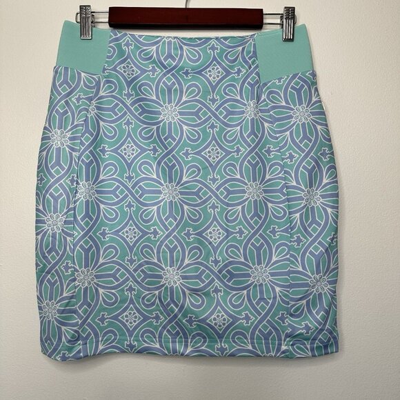 Gretchen Scott Skort Jersey Skippy Rio Geo Blue Green Printed Small - Picture 1 of 11